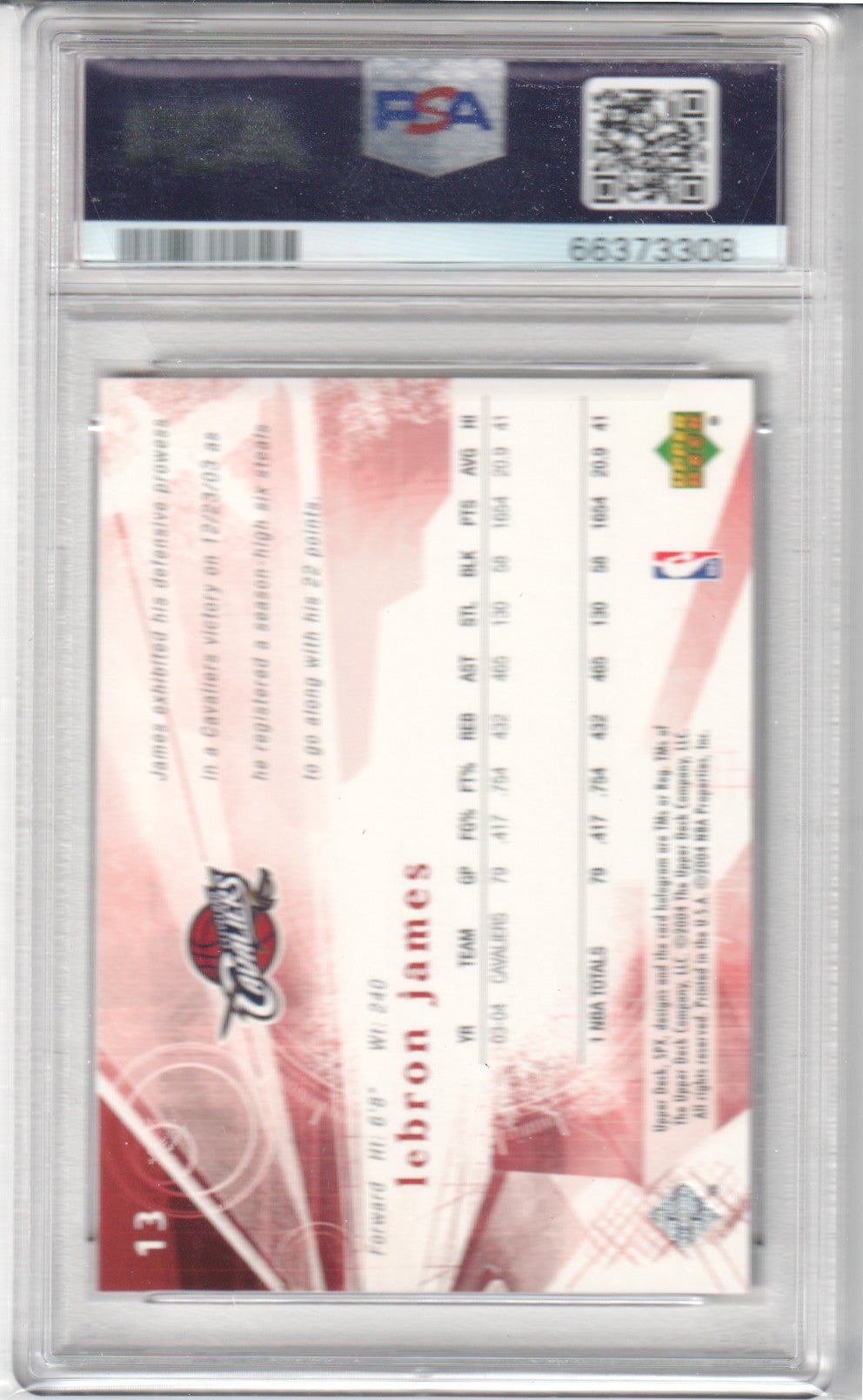 LeBron James 2004 Upper Deck SPX #13 PSA 9 Mint - LAKERS - Columbia Hobby - Sports Card Boxes - Toploaders - Card Savers