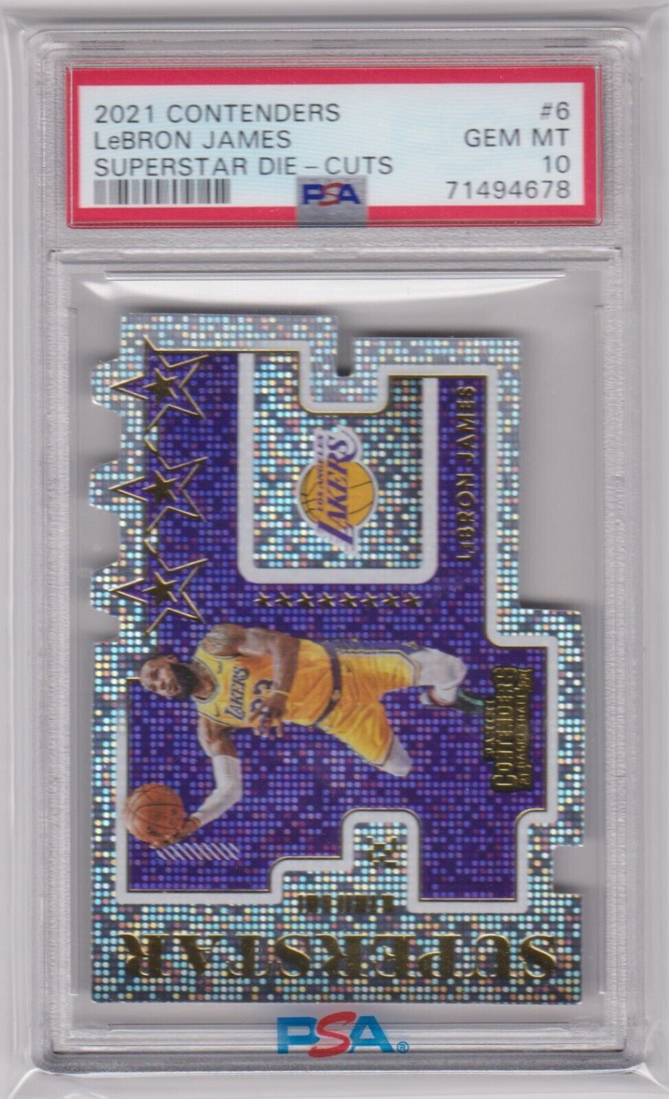 LEBRON JAMES 2021 - 22 Panini Contenders Superstar Die - Cuts #6 PSA 10 - LAKERS - Columbia Hobby - Sports Card Boxes - Toploaders - Card Savers