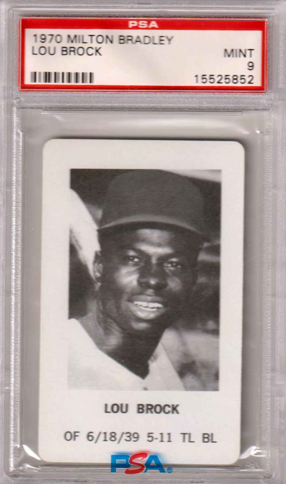 LOU BROCK 1970 Milton Bradley PSA 9 MINT - CARDINALS - Columbia Hobby - Sports Card Boxes - Toploaders - Card Savers