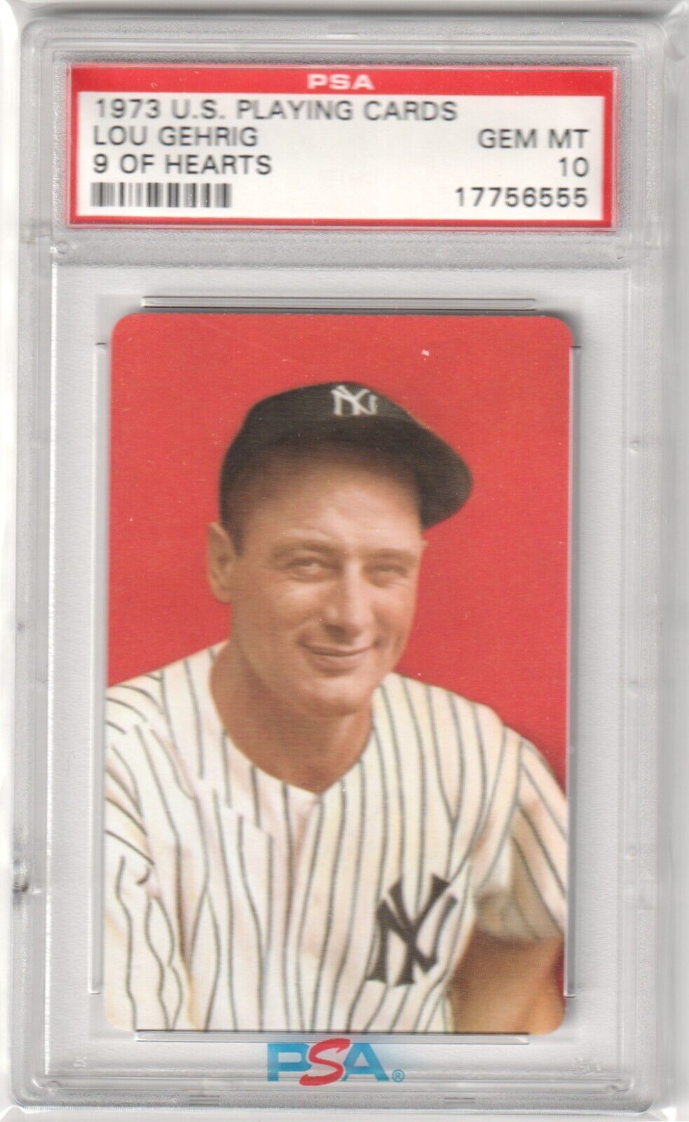 LOU GEHRIG 1973 US Playing Cards 9 of Hearts PSA 10 GEM MINT - YANKEES - Columbia Hobby - Sports Card Boxes - Toploaders - Card Savers