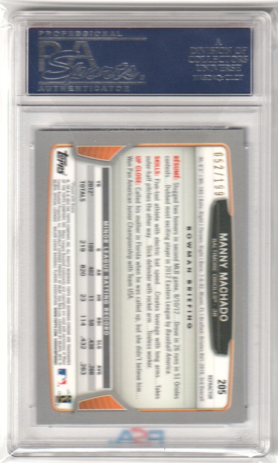 MANNY MACHADO 2013 Bowman Chrome Purple Rookie RC #/199 PSA 10 GEM MINT - PADRES - Columbia Hobby - Sports Card Boxes - Toploaders - Card Savers