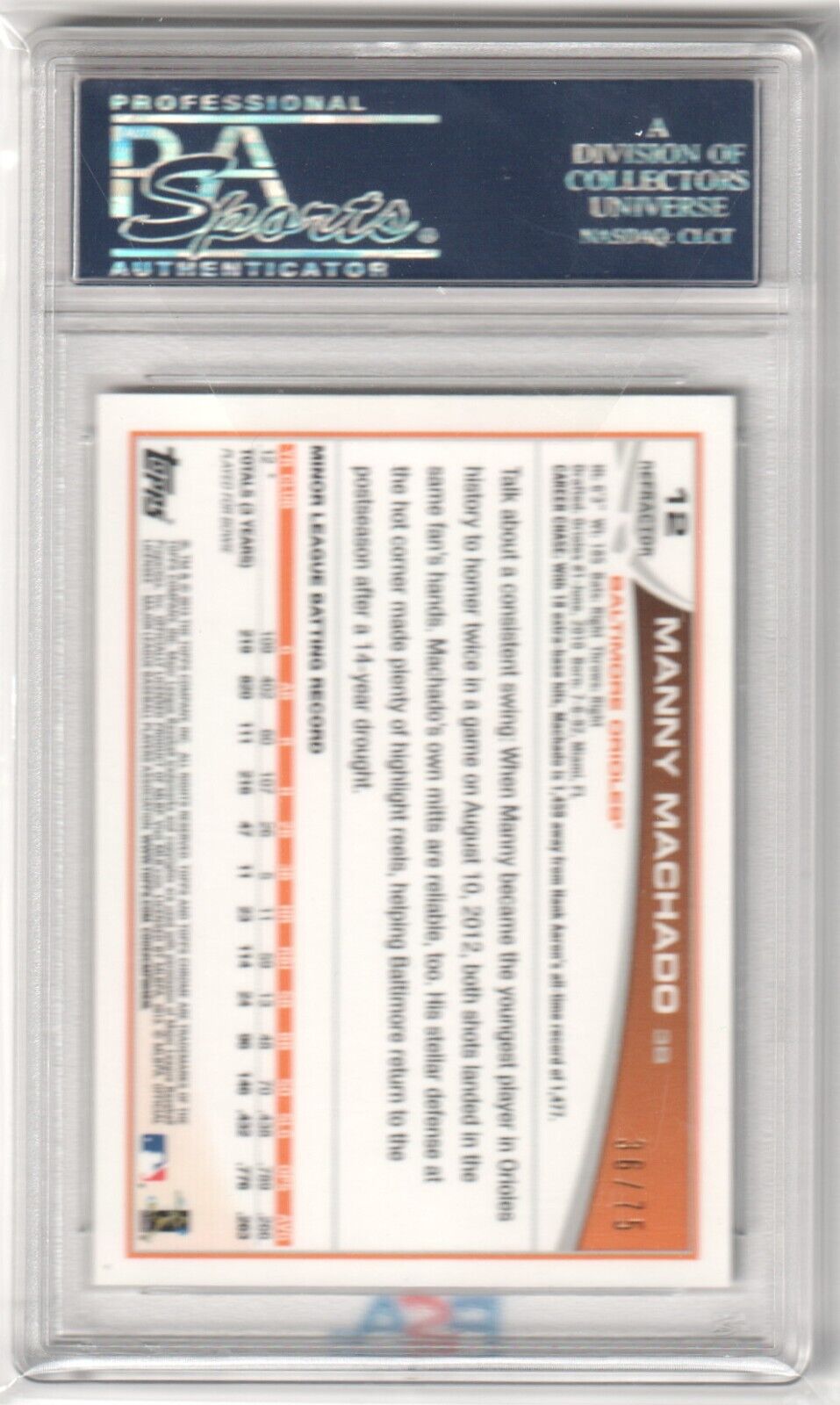 MANNY MACHADO 2013 Topps Chrome Sepia Refractor Rookie RC SP #/75 PSA 9 MINT - Columbia Hobby - Sports Card Boxes - Toploaders - Card Savers