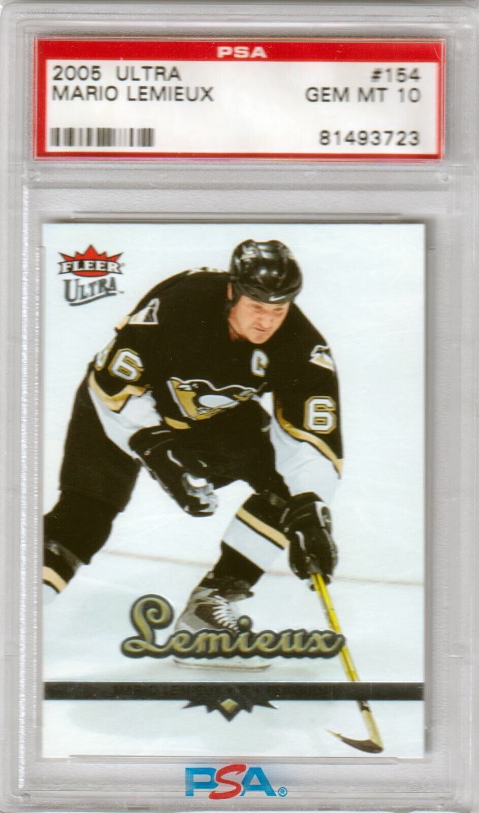 MARIO LEMIEUX 2005 Fleer UIltra #154 PSA 10 GEM MINT - PENGUINS - Columbia Hobby - Sports Card Boxes - Toploaders - Card Savers