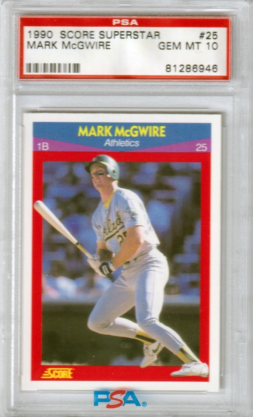MARK McGWIRE 1990 Score Superstar #25 PSA 10 GEM MINT - ATHLETICS - Columbia Hobby - Sports Card Boxes - Toploaders - Card Savers