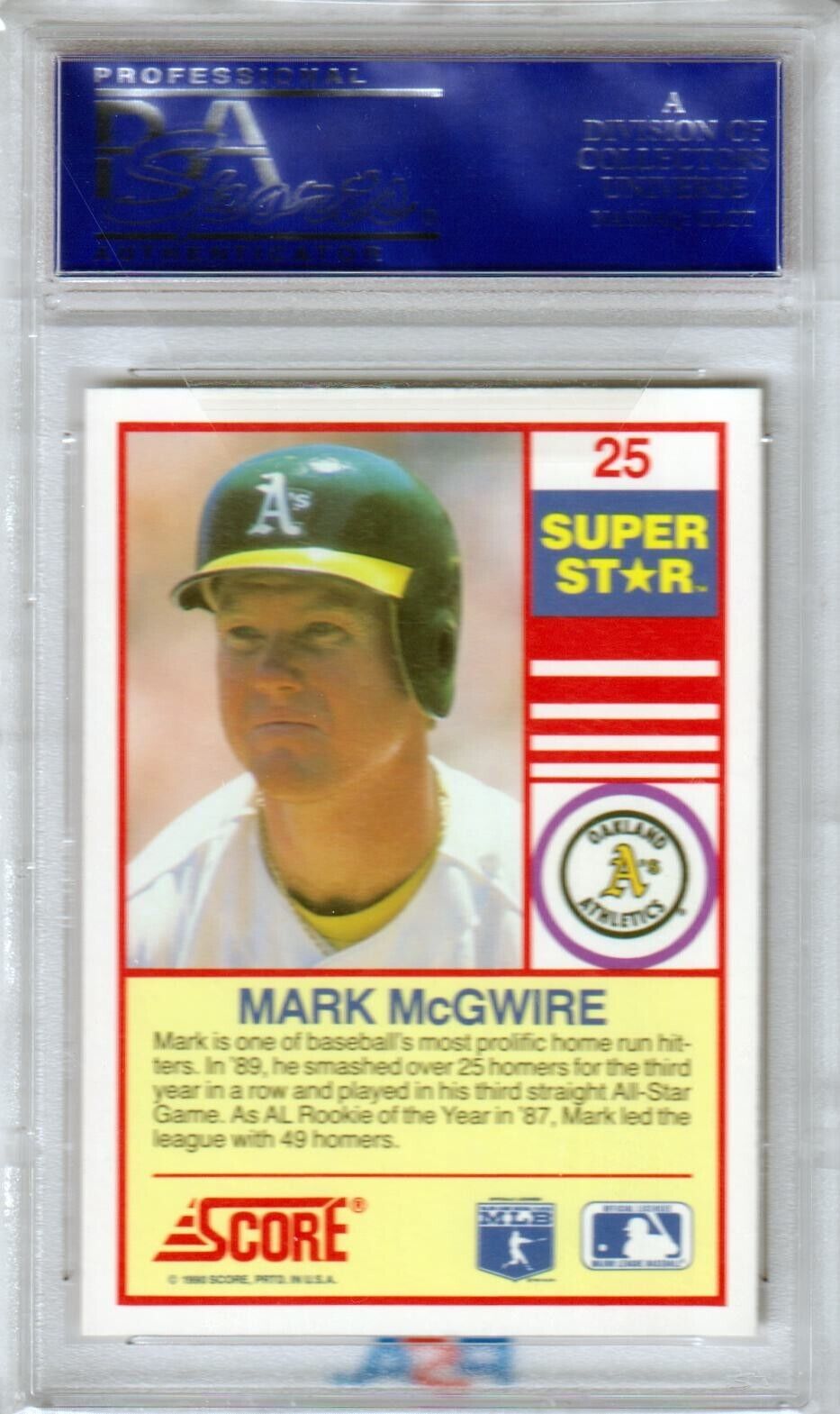 MARK McGWIRE 1990 Score Superstar #25 PSA 10 GEM MINT - ATHLETICS - Columbia Hobby - Sports Card Boxes - Toploaders - Card Savers