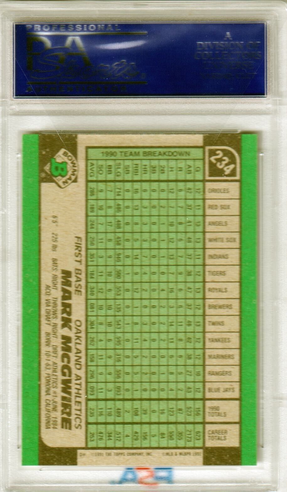MARK McGWIRE 1991 Bowman #234 PSA 10 GEM MINT - ATHLETICS - Columbia Hobby - Sports Card Boxes - Toploaders - Card Savers