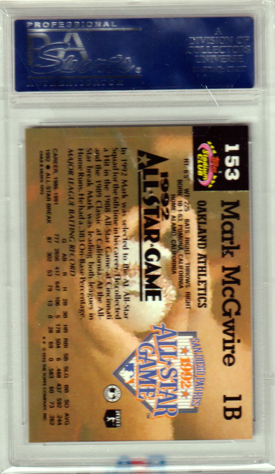MARK McGWIRE 1993 Stadium Club Murphy #153 PSA 10 - GEM MINT - ATHLETICS - Columbia Hobby - Sports Card Boxes - Toploaders - Card Savers