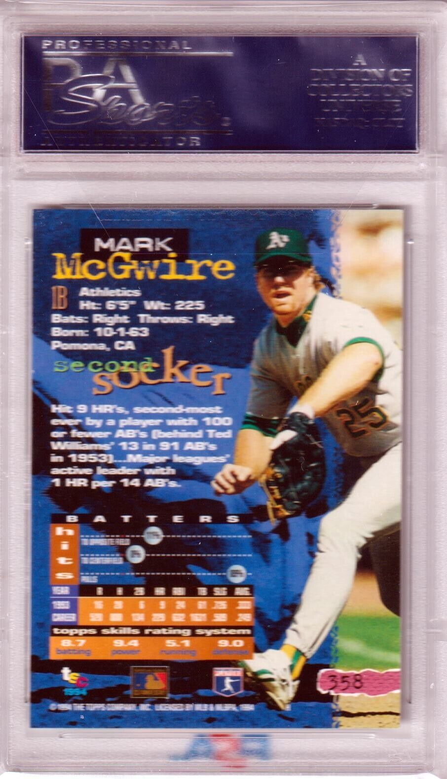 MARK McGWIRE 1994 Topps Stadium Club #358 PSA 10 GEM MINT - ATHLETICS - Columbia Hobby - Sports Card Boxes - Toploaders - Card Savers