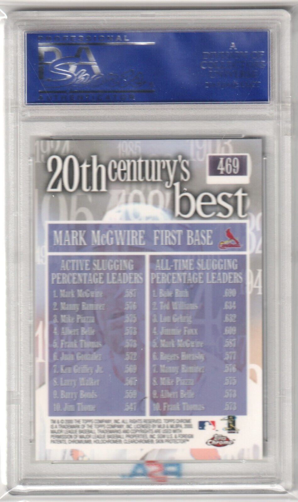 MARK McGWIRE 2000 Topps Chrome #469 PSA 10 GEM MINT - CARDINALS - Columbia Hobby - Sports Card Boxes - Toploaders - Card Savers
