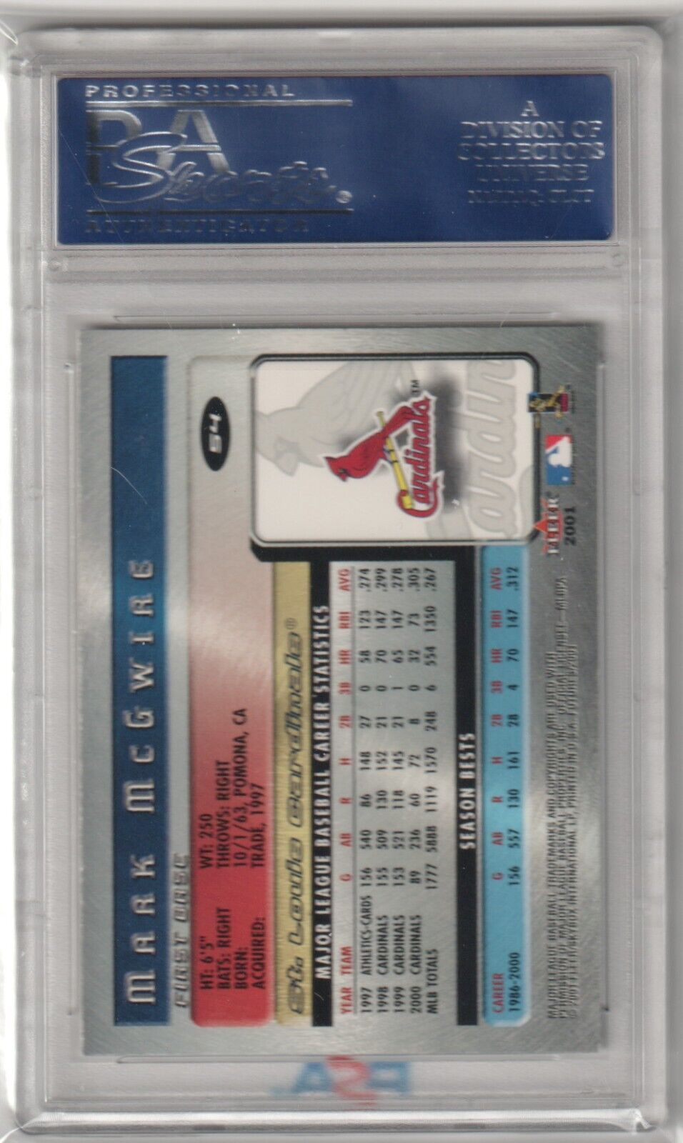 MARK McGWIRE 2001 Fleer Futures #54 PSA 10 GEM MINT - CARDINALS - Columbia Hobby - Sports Card Boxes - Toploaders - Card Savers