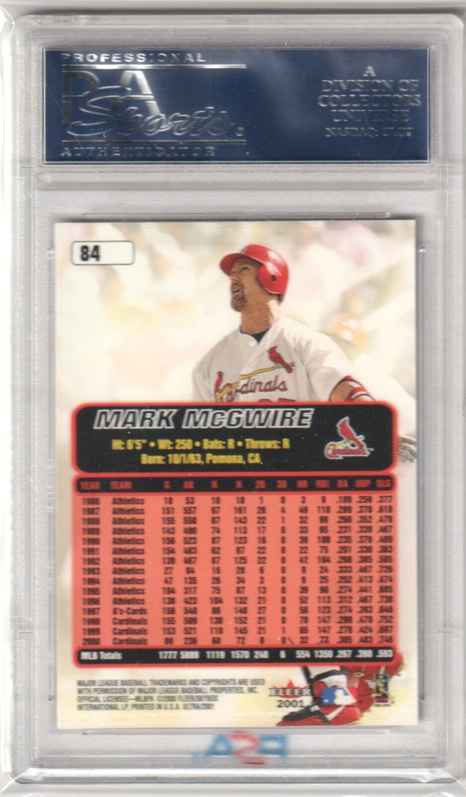 MARK McGWIRE 2001 Fleer Ultra #84 PSA 10 GEM MINT - CARDINALS - Columbia Hobby - Sports Card Boxes - Toploaders - Card Savers