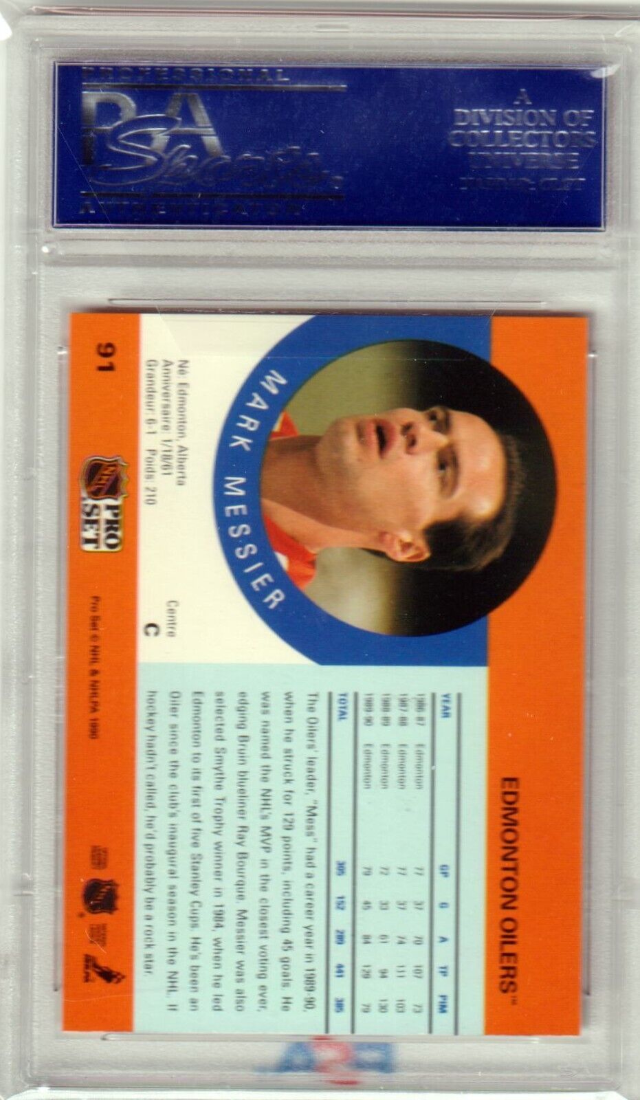 MARK MESSIER 1990 Pro Set #91 PSA 10 GEM MINT - OILERS - Columbia Hobby - Sports Card Boxes - Toploaders - Card Savers