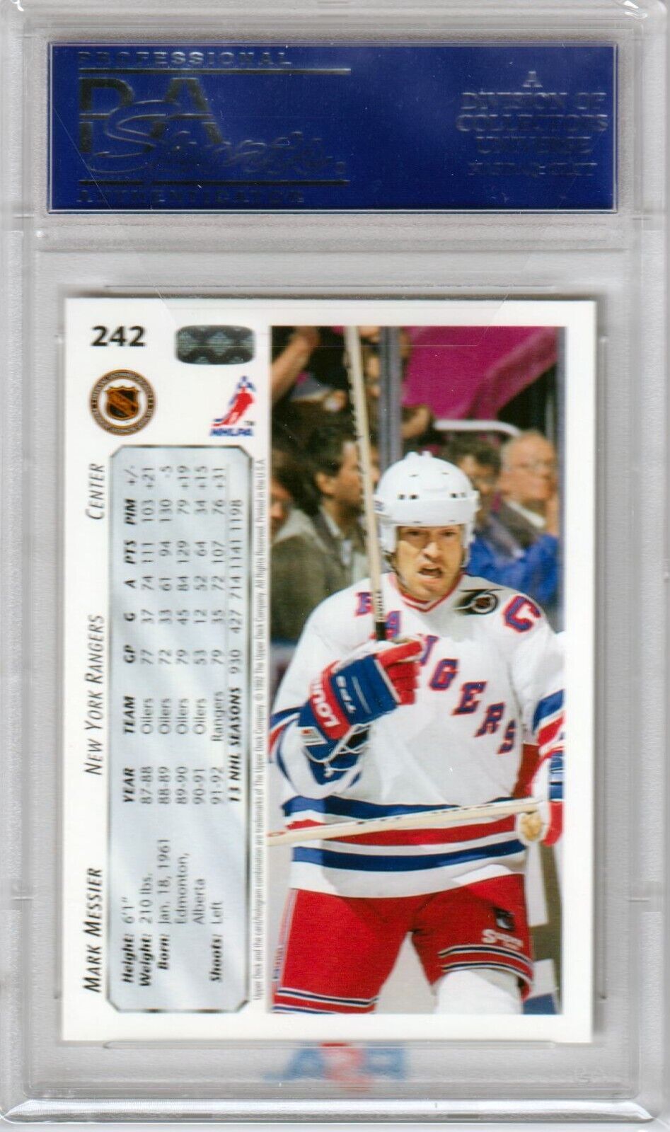 MARK MESSIER 1992 Upper Deck #242 PSA 10 GEM MINT - RANGERS POP 15 - Columbia Hobby - Sports Card Boxes - Toploaders - Card Savers