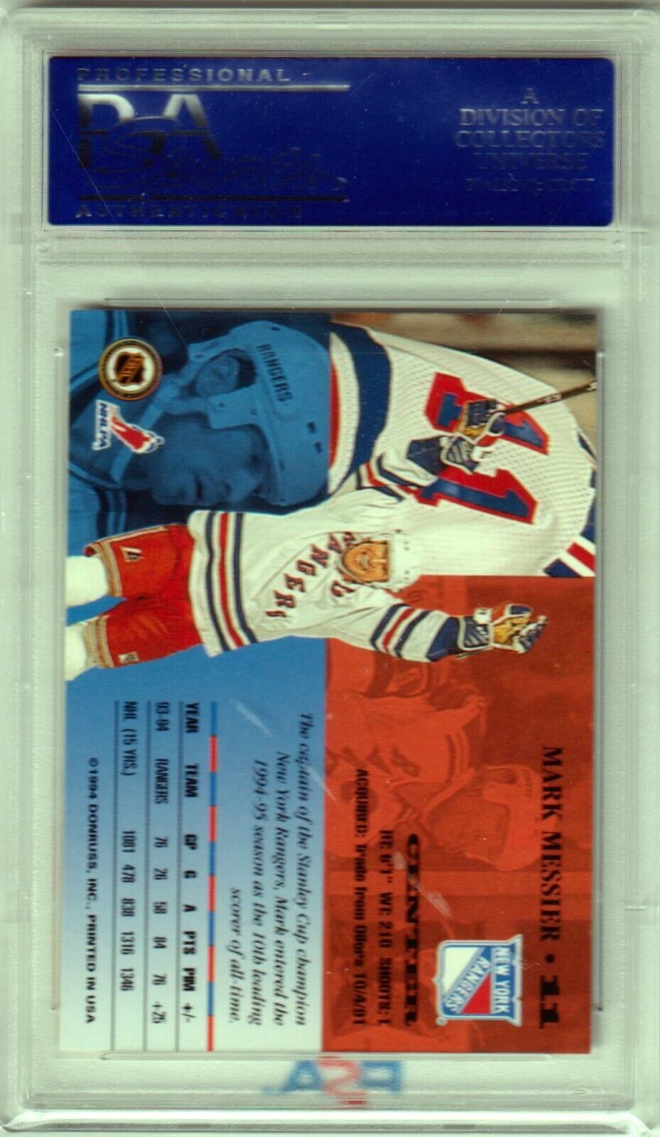 MARK MESSIER 1994 Leaf #11 PSA 10 GEM MINT - RANGERS POP 3 - Columbia Hobby - Sports Card Boxes - Toploaders - Card Savers