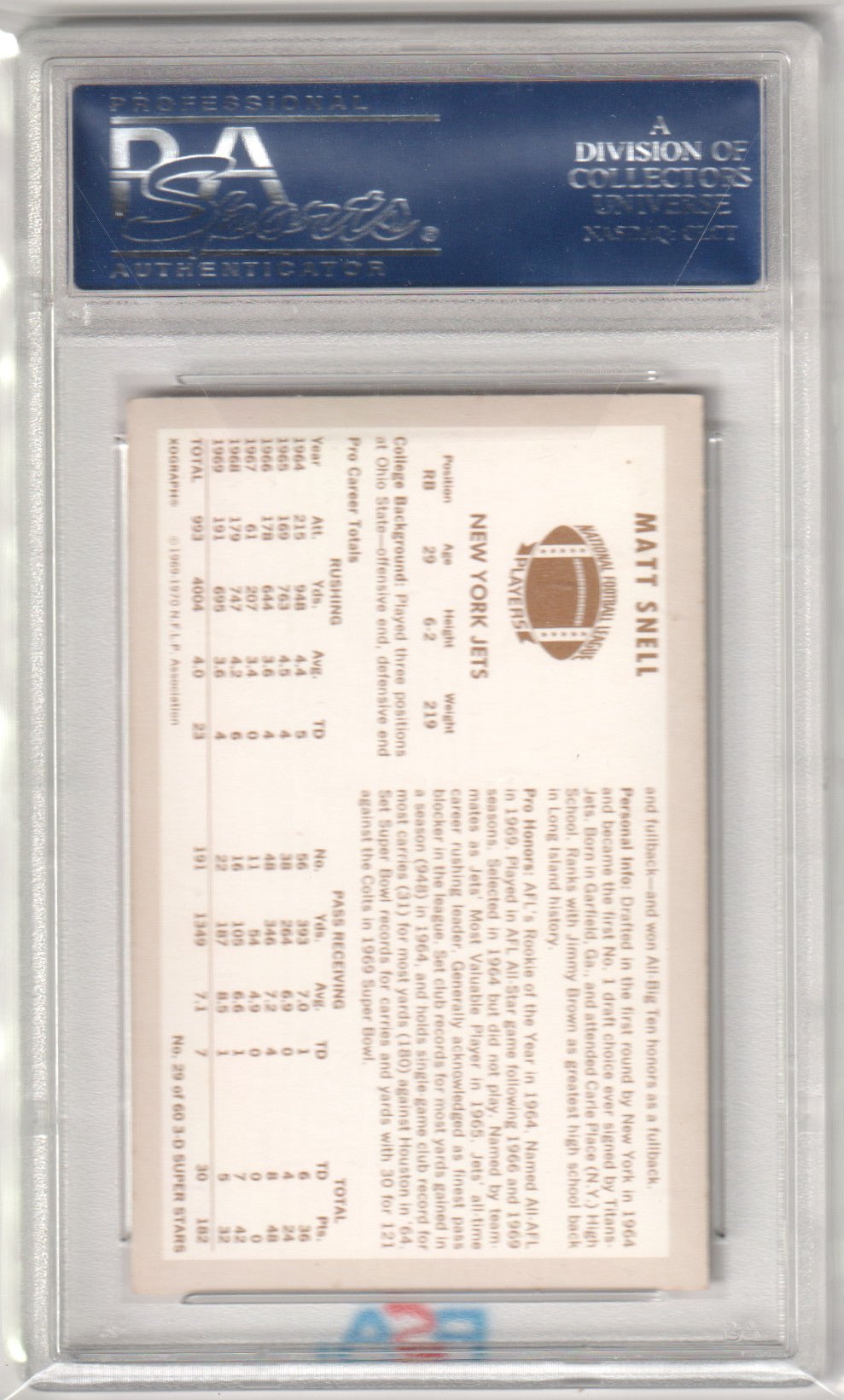 MATT SNELL 1970 Kellogg's 29 PSA 8.5 NM - MT+ - DOLPHINS - Columbia Hobby - Sports Card Boxes - Toploaders - Card Savers
