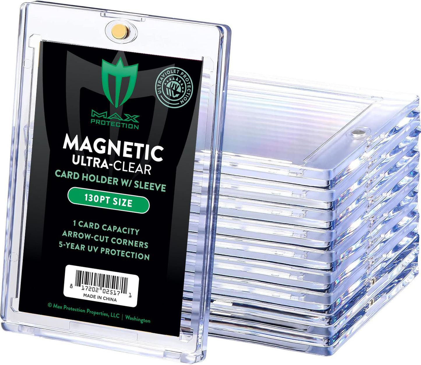 Max Pro Ultra Clear Magnetic Card Holder 130pt w/Sleeve Size - Columbia Hobby - Sports Card Boxes - Toploaders - Card Savers