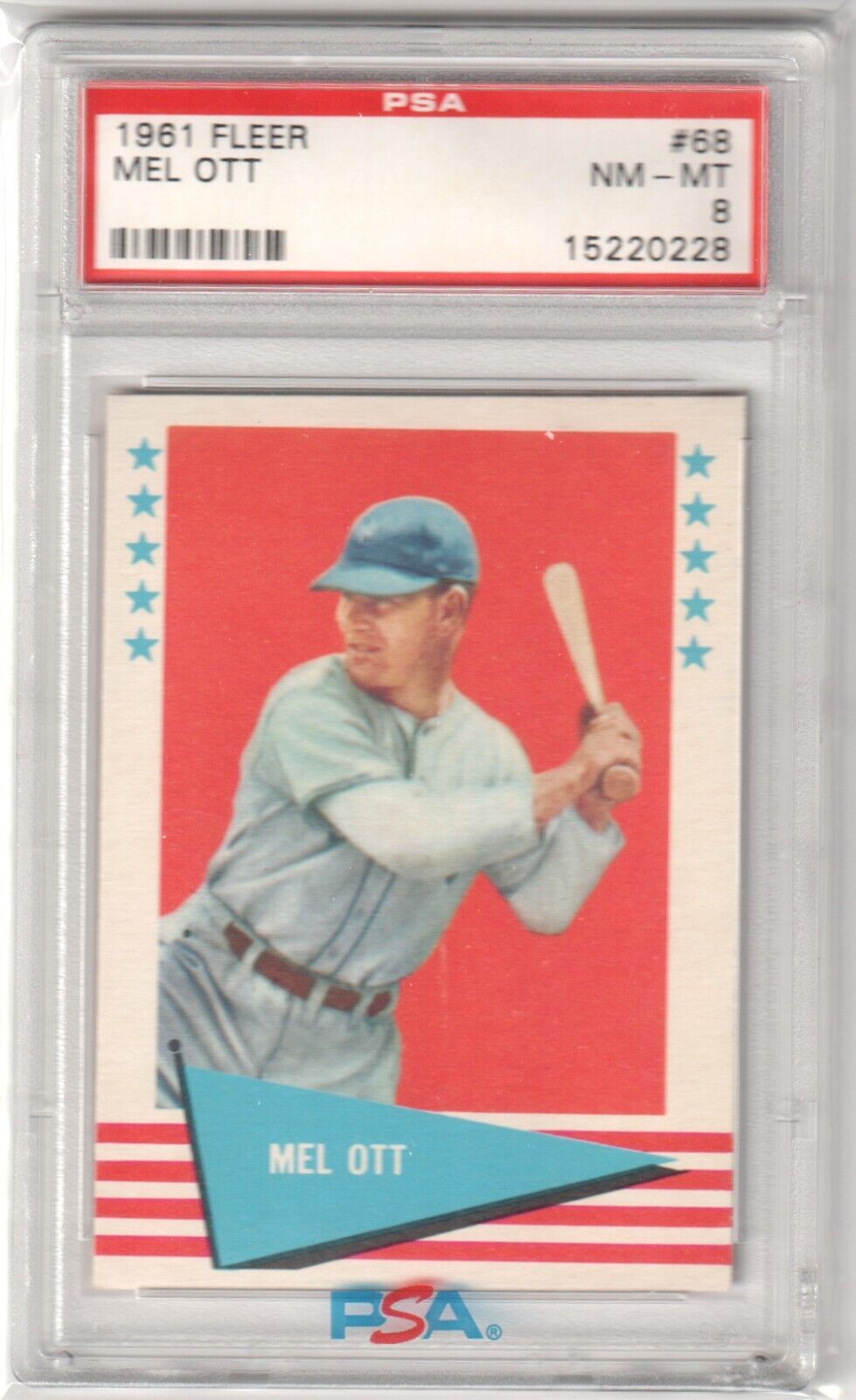 MEL OTT 1961 Fleer Baseball Greats #68 PSA 8 NM - MT - GIANTS - Columbia Hobby - Sports Card Boxes - Toploaders - Card Savers