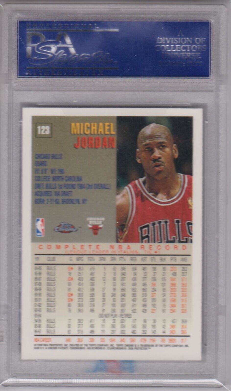 MICHAEL JORDAN 1997 - 98 Topps Chrome #123 PSA 10 - BULLS - Columbia Hobby - Sports Card Boxes - Toploaders - Card Savers