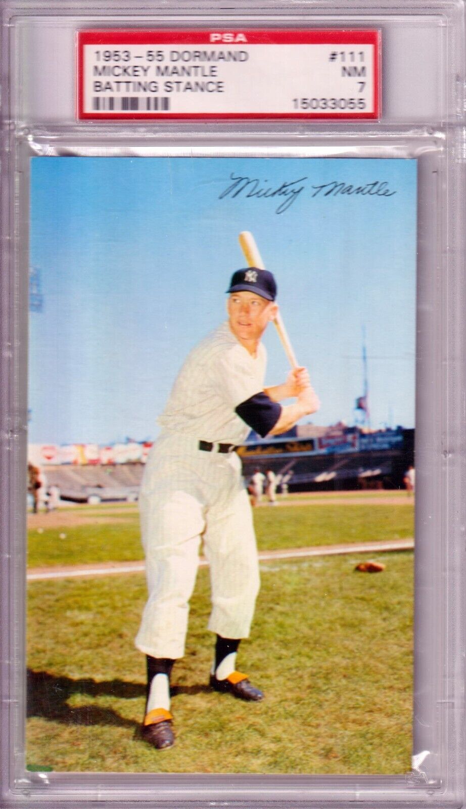 MICKEY MANTLE 1953 - 55 Dormand Batting Stance #111 PSA 7 NM - YANKEES - Columbia Hobby - Sports Card Boxes - Toploaders - Card Savers