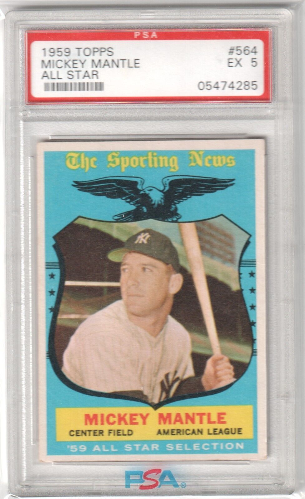 MICKEY MANTLE 1959 Topps All Star #564 PSA 5 EX - YANKEES - Columbia Hobby - Sports Card Boxes - Toploaders - Card Savers