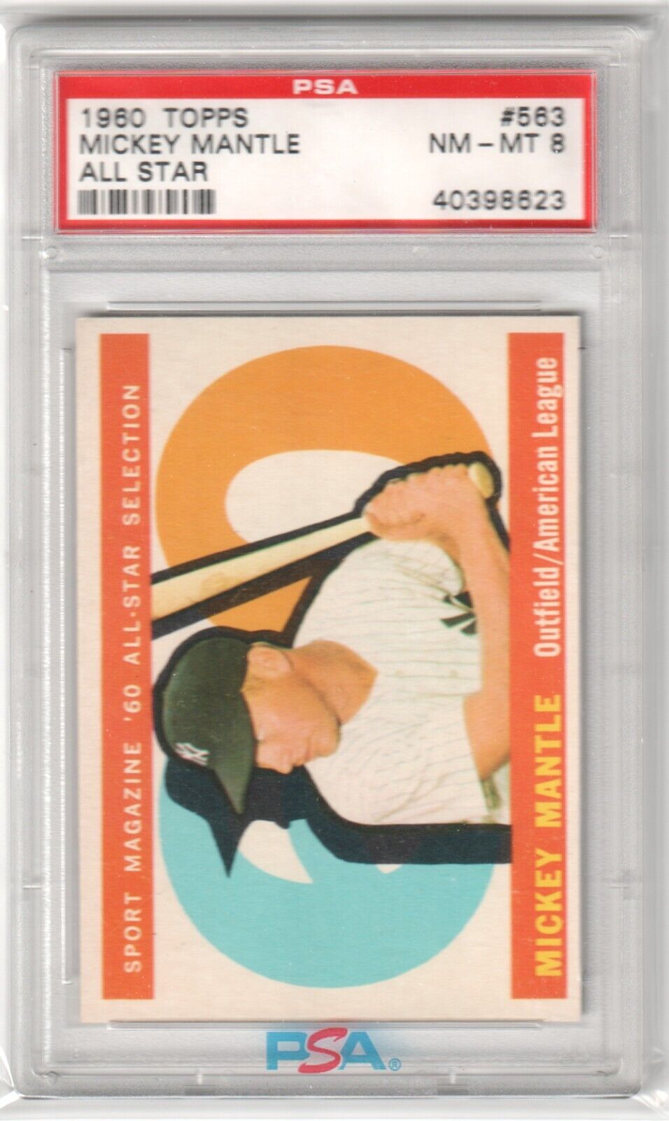 MICKEY MANTLE 1960 Topps All Star #563 PSA 8 NM - MT - YANKEES - Columbia Hobby - Sports Card Boxes - Toploaders - Card Savers