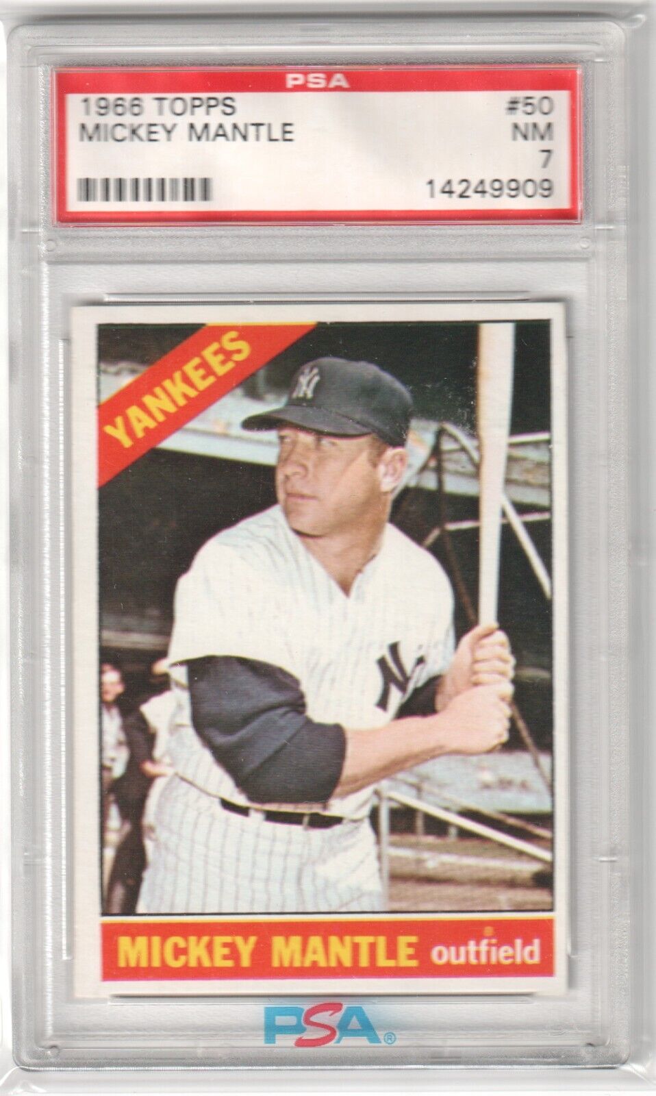 MICKEY MANTLE 1966 Topps #50 PSA 7 NM - YANKEES - Columbia Hobby - Sports Card Boxes - Toploaders - Card Savers