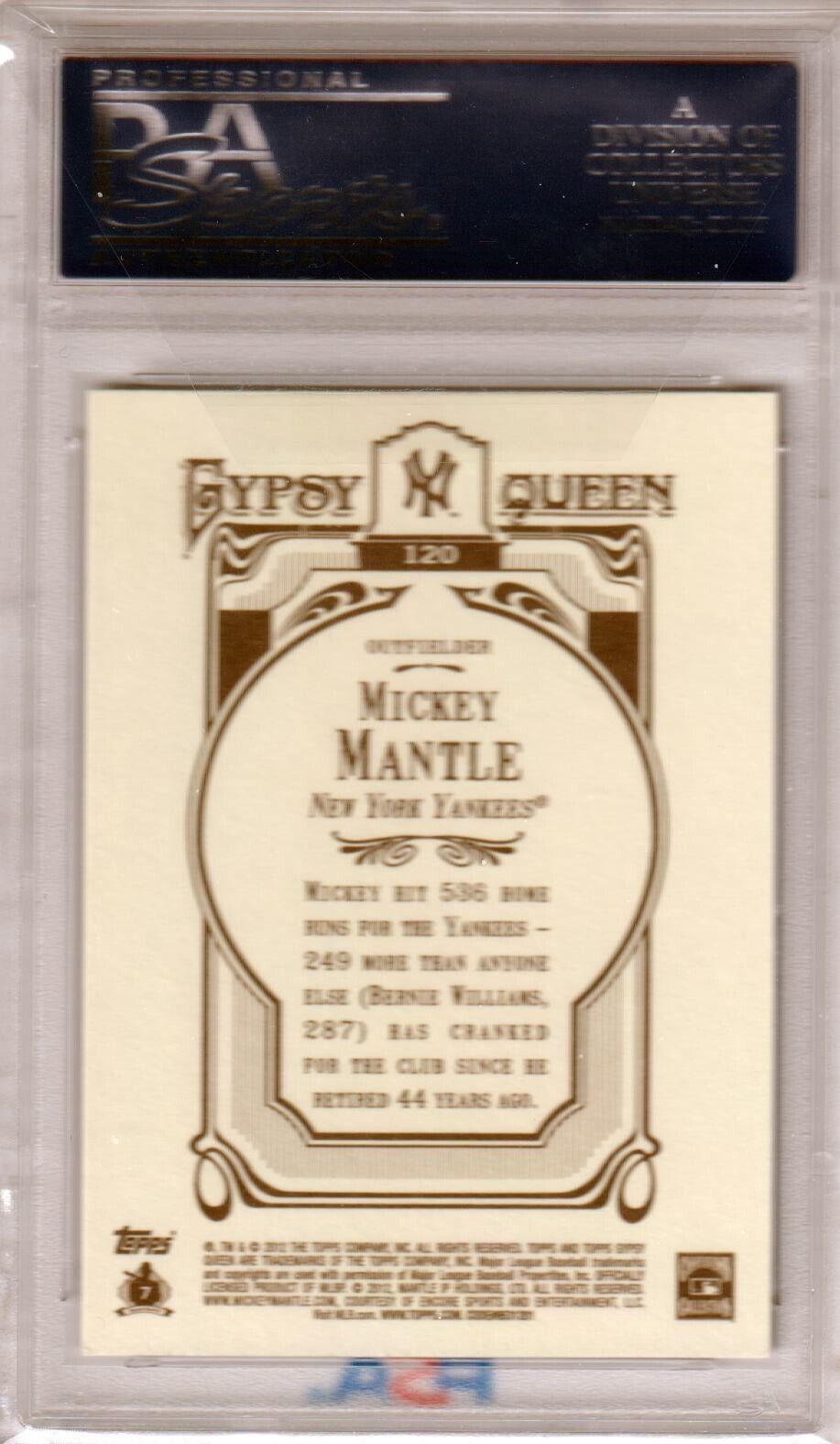 MICKEY MANTLE 2012 Topps Gypsy Queen #120 PSA 8 NM - MT - YANKEES - Columbia Hobby - Sports Card Boxes - Toploaders - Card Savers