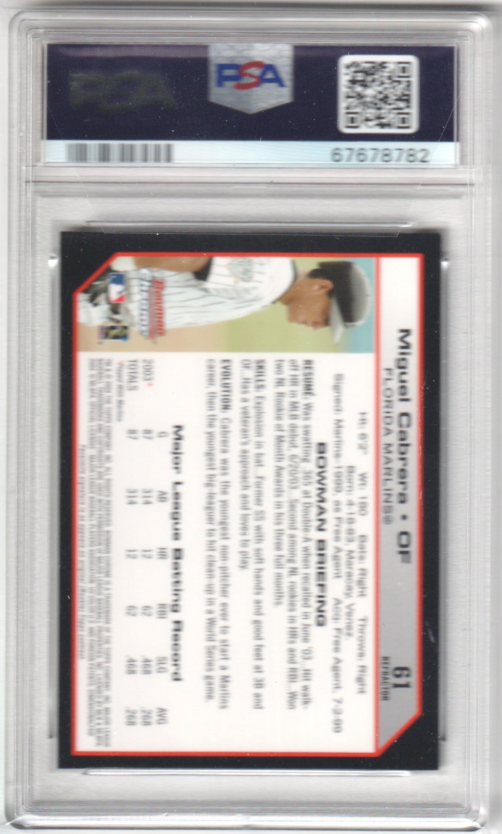 MIGUEL CABRERA 2004 Bowman Chrome #61 Refractor PSA 9 MINT - TIGERS Pop 9 - Columbia Hobby - Sports Card Boxes - Toploaders - Card Savers