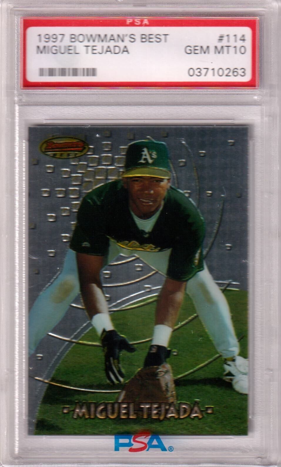 MIGUEL TEJADA 1997 Bowman's Best RC Rookie #114 PSA 10 GEM MINT - ATHLETICS - Columbia Hobby - Sports Card Boxes - Toploaders - Card Savers