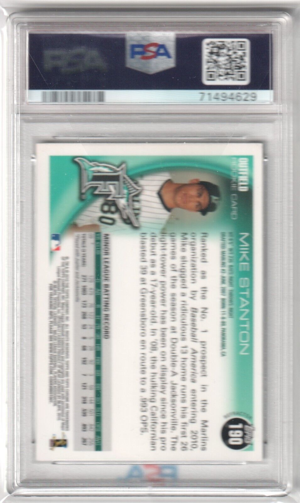MIKE GIANCARLO STANTON 2010 Topps Chrome RC Rookie Xfractor PSA 9 MINT - YANKEES - Columbia Hobby - Sports Card Boxes - Toploaders - Card Savers