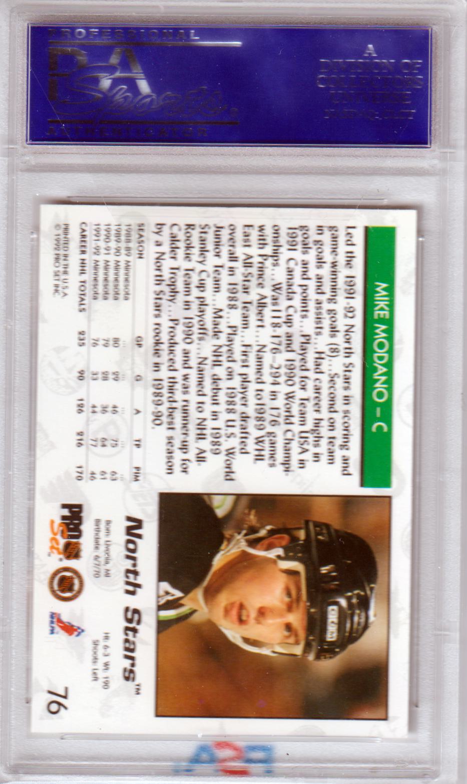MIKE MODANO 1992 Pro Set #76 PSA 10 GEM MINT - NORTH STARS Pop 4 - Columbia Hobby - Sports Card Boxes - Toploaders - Card Savers