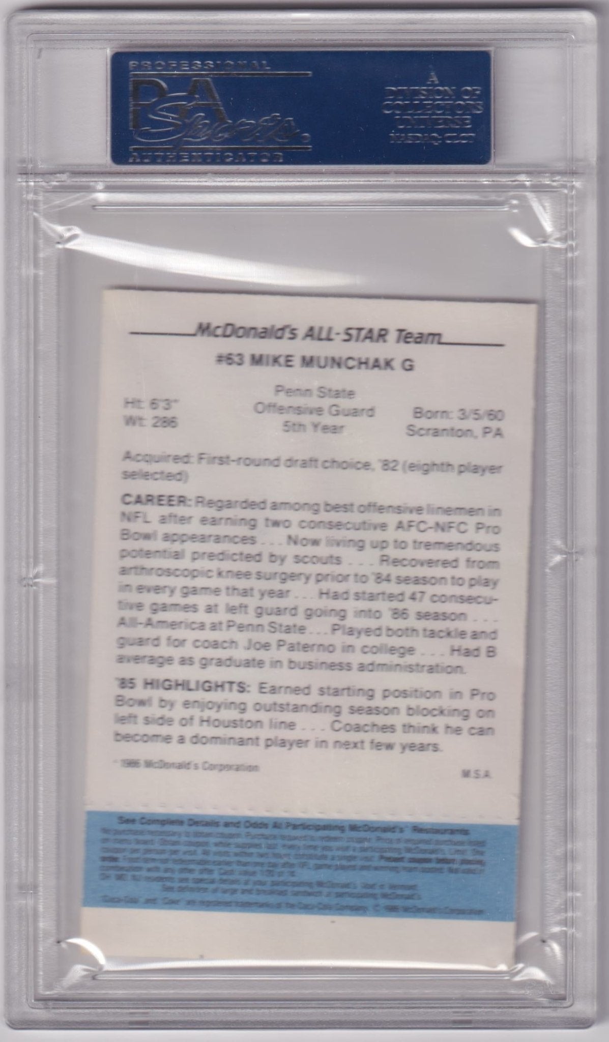 MIKE MUNCHAK 1986 Mcdonald's All - Stars Blue #63 PSA 10 - GEM MINT OILERS POP 2 - Columbia Hobby - Sports Card Boxes - Toploaders - Card Savers