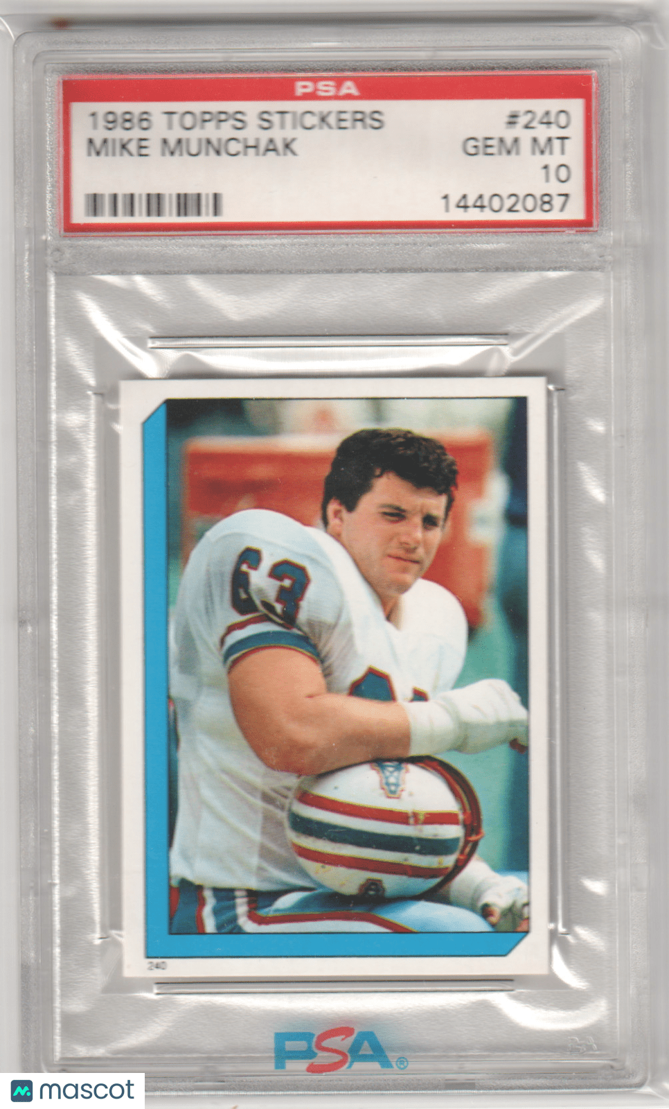 MIKE MUNCHAK 1986 Topps Stickers 240 PSA 10 GEM MINT - Pop 8 - Columbia Hobby - Sports Card Boxes - Toploaders - Card Savers