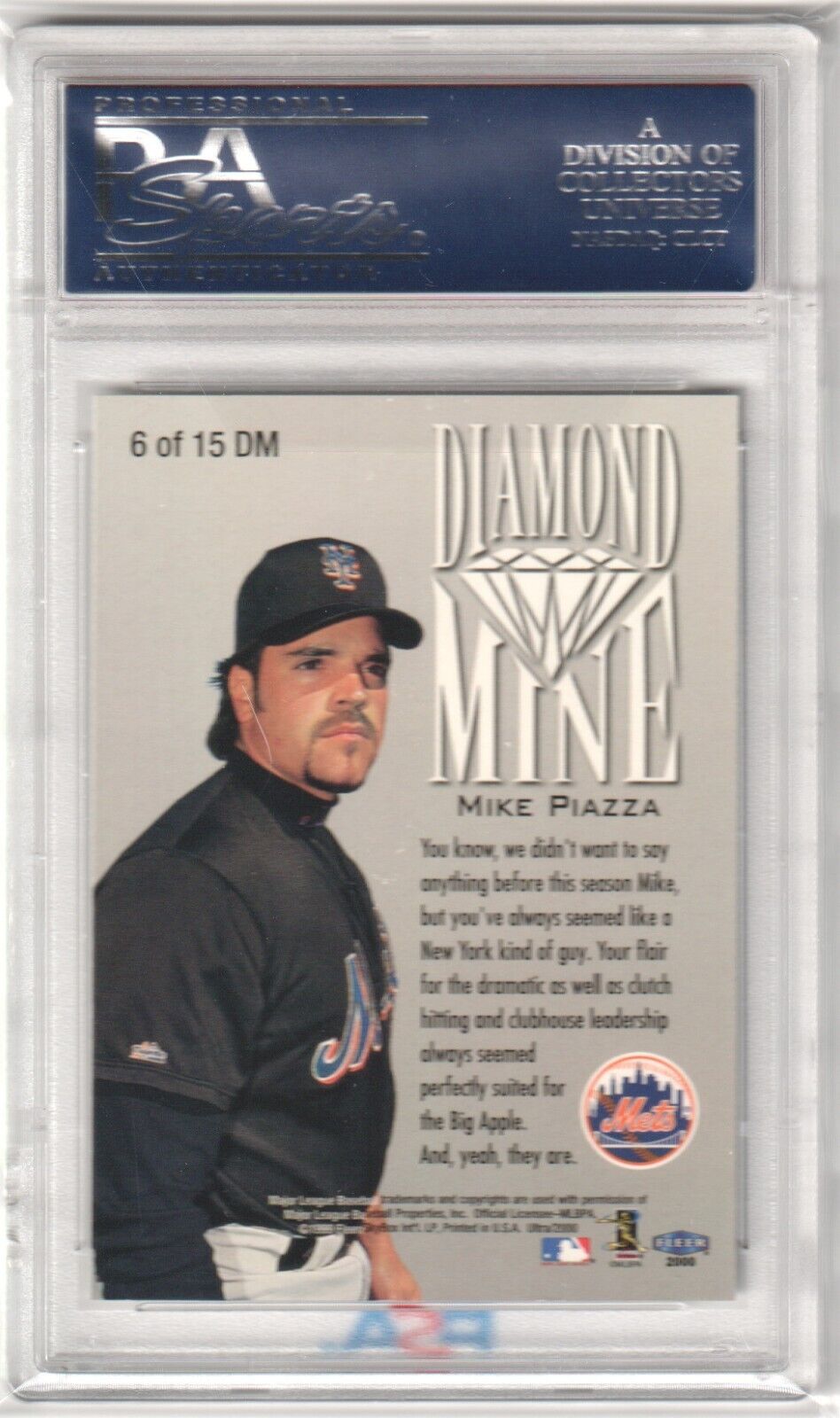 MIKE PIAZZA 2000 Fleer Ultra Diamond Mine #6 PSA 9 MINT - METS - Columbia Hobby - Sports Card Boxes - Toploaders - Card Savers