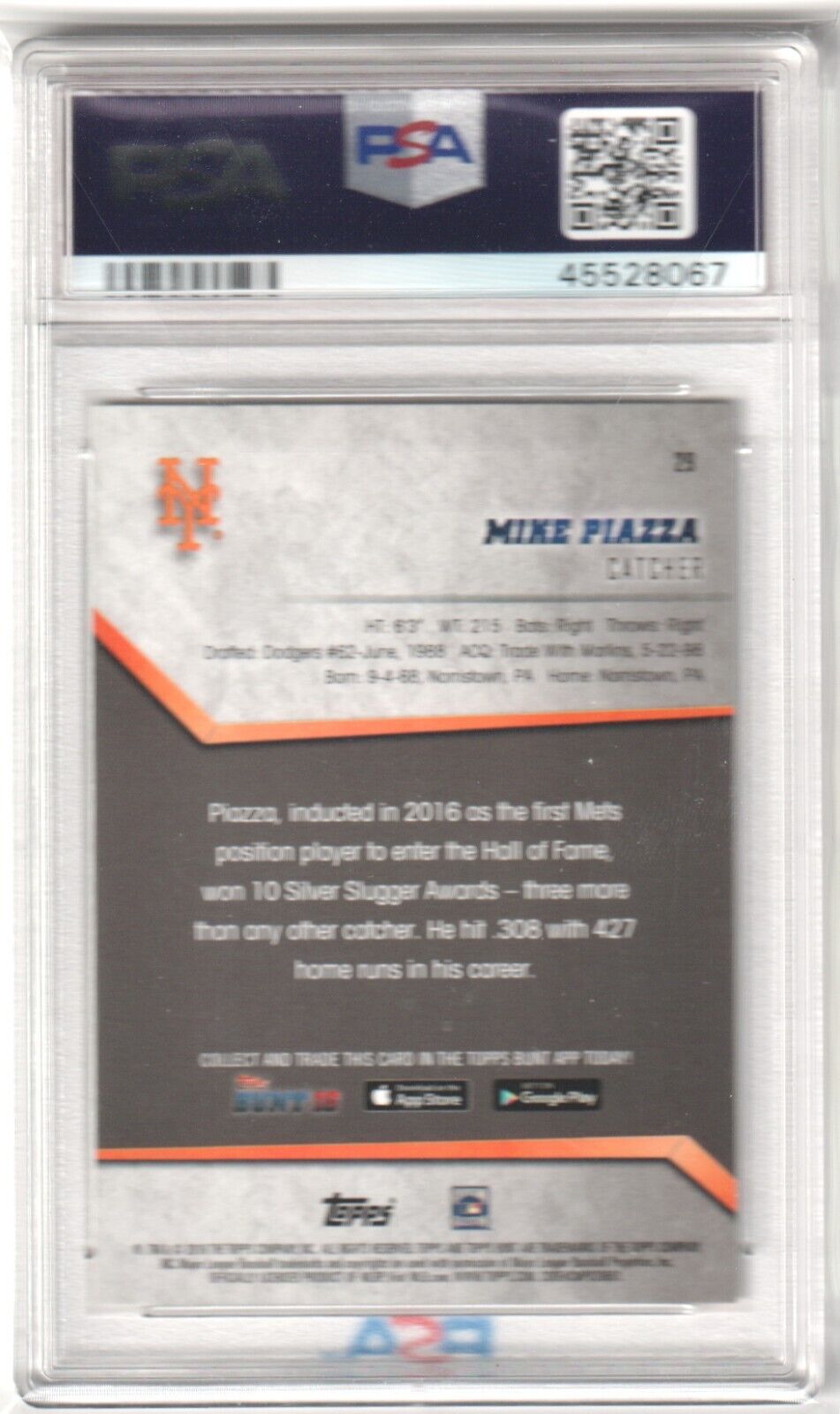 MIKE PIAZZA 2016 Topps Bunt #29 PSA 9 MINT - METS - Columbia Hobby - Sports Card Boxes - Toploaders - Card Savers