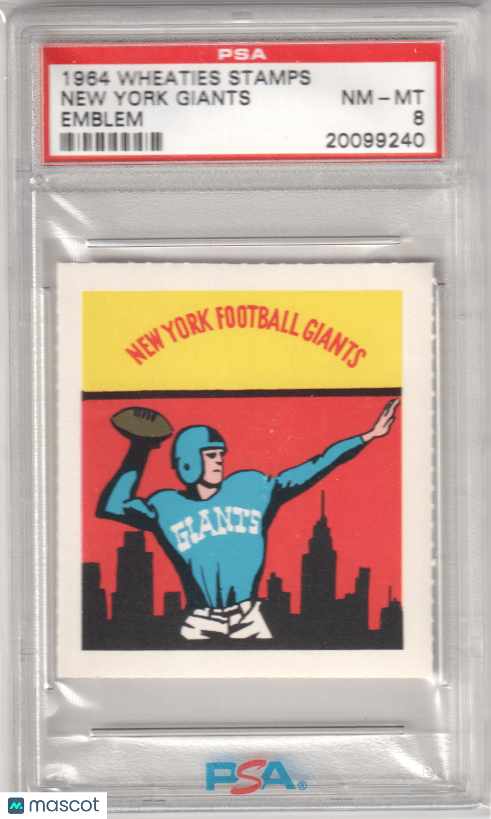 NEW YORK GIANTS 1964 Wheaties Stamps Emblem PSA 8 NM - MT - Columbia Hobby - Sports Card Boxes - Toploaders - Card Savers