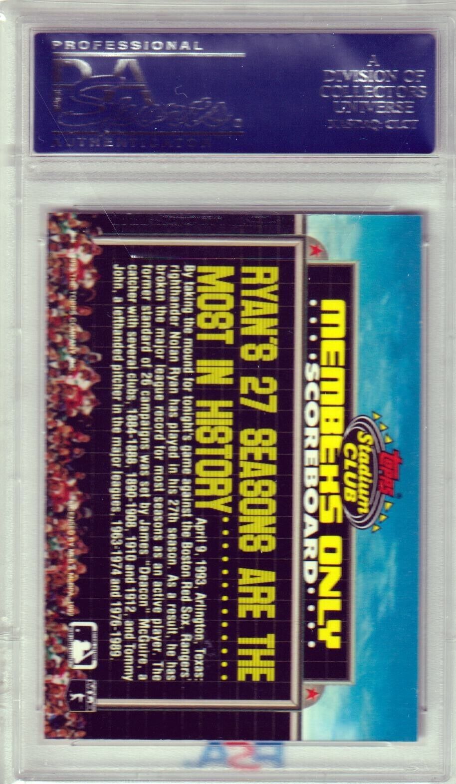 NOLAN RYAN 1992 Topps Stadium Club Members Only PSA 10 GEM MINT - RANGERS - Columbia Hobby - Sports Card Boxes - Toploaders - Card Savers