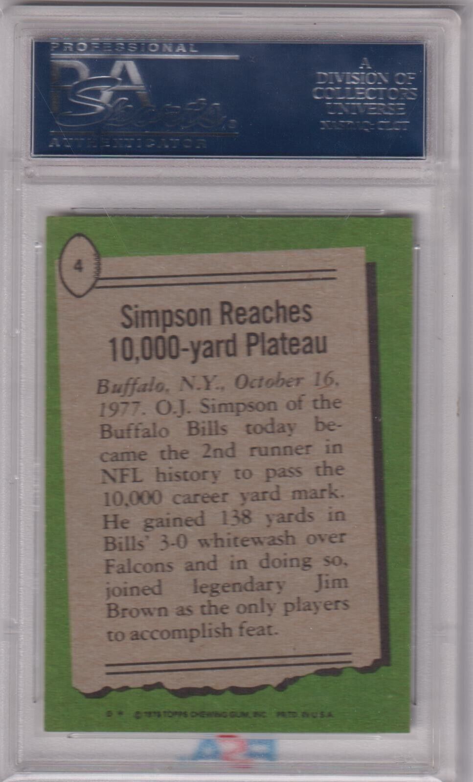 O.J. SIMPSON 1978 Topps #4 PSA 8.5 NM - MT+ - BILLS - Columbia Hobby - Sports Card Boxes - Toploaders - Card Savers