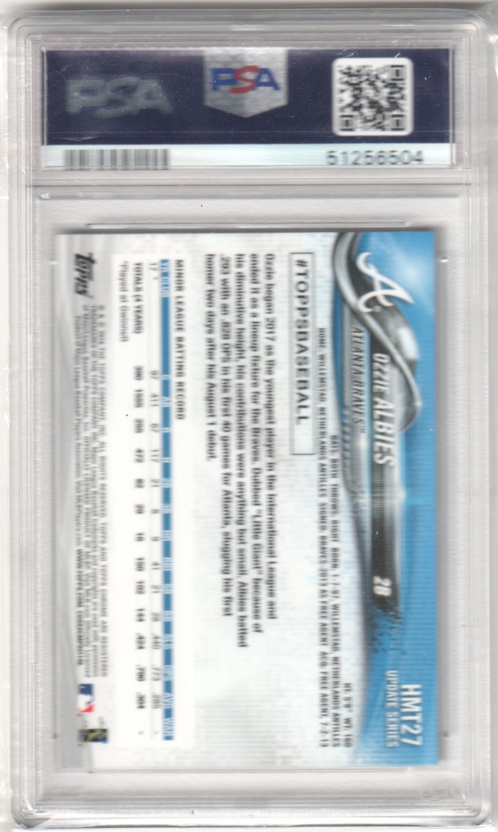 OZZIE ALBIES 2018 Topps Chrome Update RC Rookie HMT27 PSA 9 MINT - BRAVES - Columbia Hobby - Sports Card Boxes - Toploaders - Card Savers