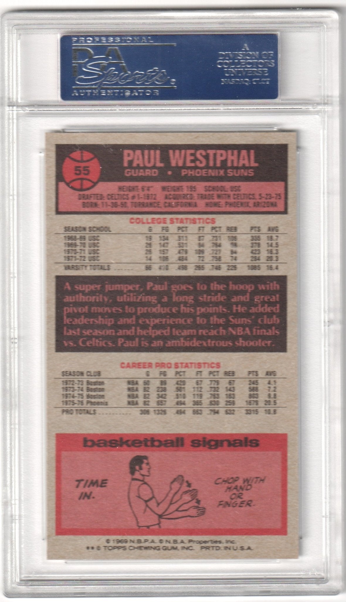 PAUL WESTPHAL 1976 Topps #55 PSA 8 NM - MT - SUNS - Columbia Hobby - Sports Card Boxes - Toploaders - Card Savers