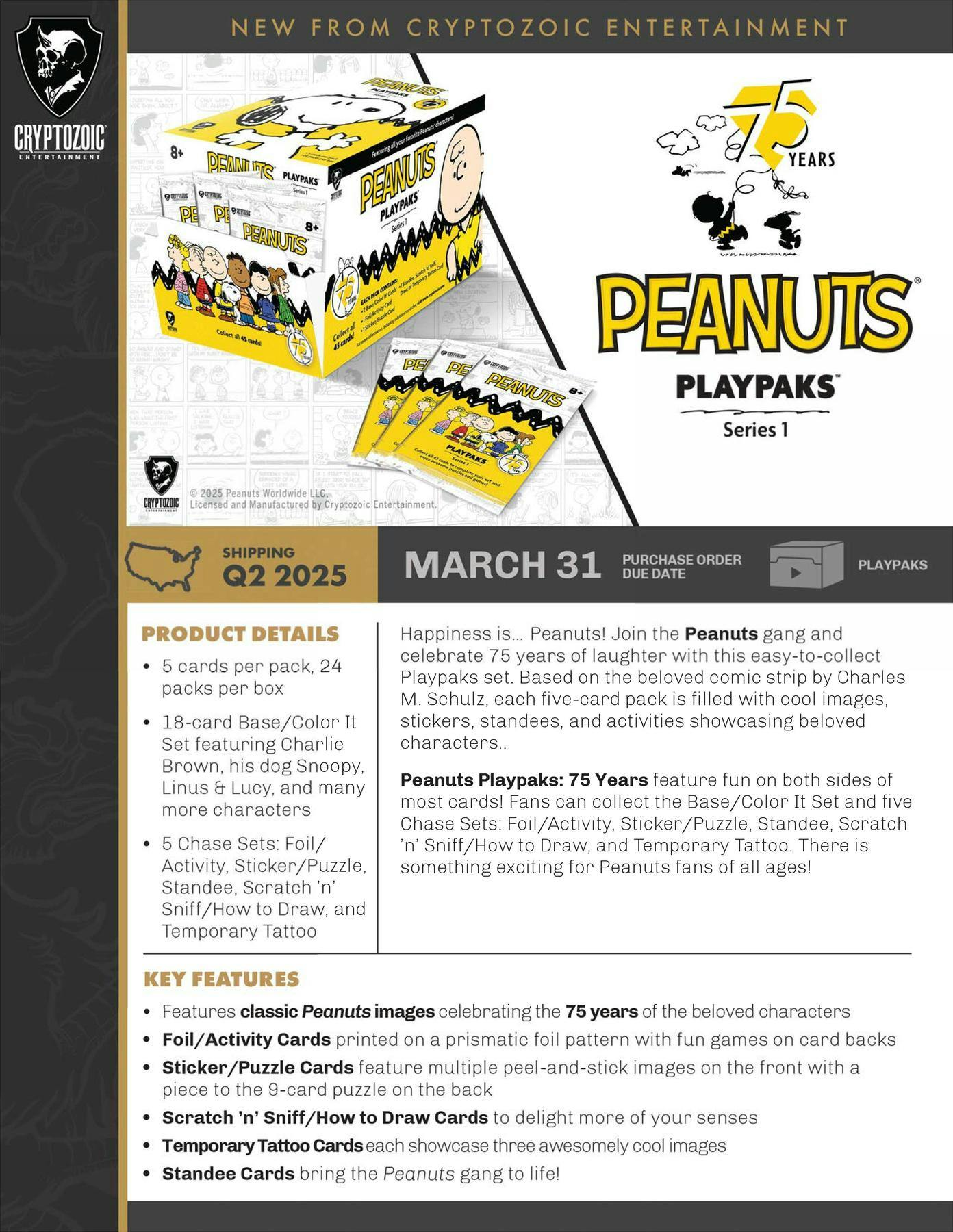Peanuts Playpaks: 75 Years Series 1 Hobby Box (Cryptozoic 2025) | Columbia Sports Cards - Columbia Hobby - Sports Card Boxes - Toploaders - Card Savers