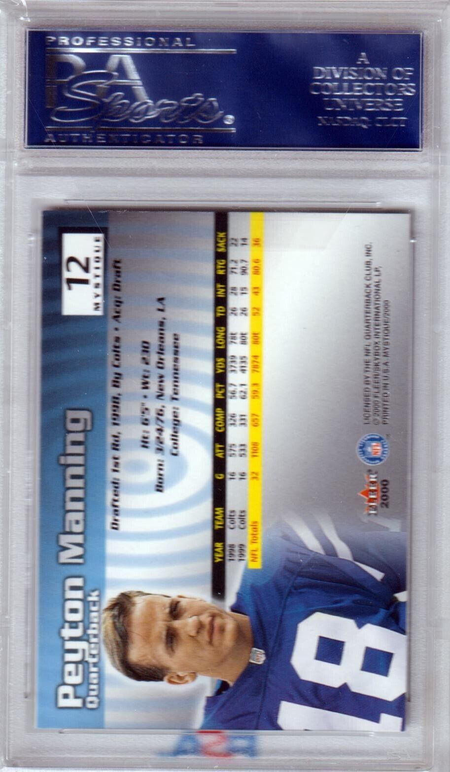 PEYTON MANNING 2000 Fleer Mystique #12 PSA 10 GEM MINT - COLTS POP 16 - Columbia Hobby - Sports Card Boxes - Toploaders - Card Savers