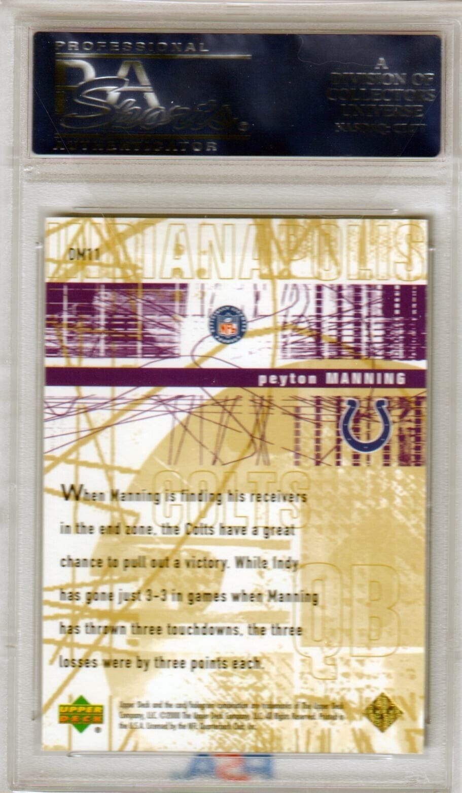 PEYTON MANNING 2000 Upper Deck Black Diamond Might #DM11 PSA 10 GEM MINT - COLTS - Columbia Hobby - Sports Card Boxes - Toploaders - Card Savers