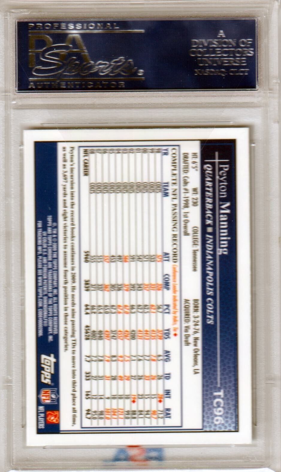 PEYTON MANNING 2009 Topps Chrome #TC96 PSA 10 GEM MINT - COLTS POP 13 - Columbia Hobby - Sports Card Boxes - Toploaders - Card Savers
