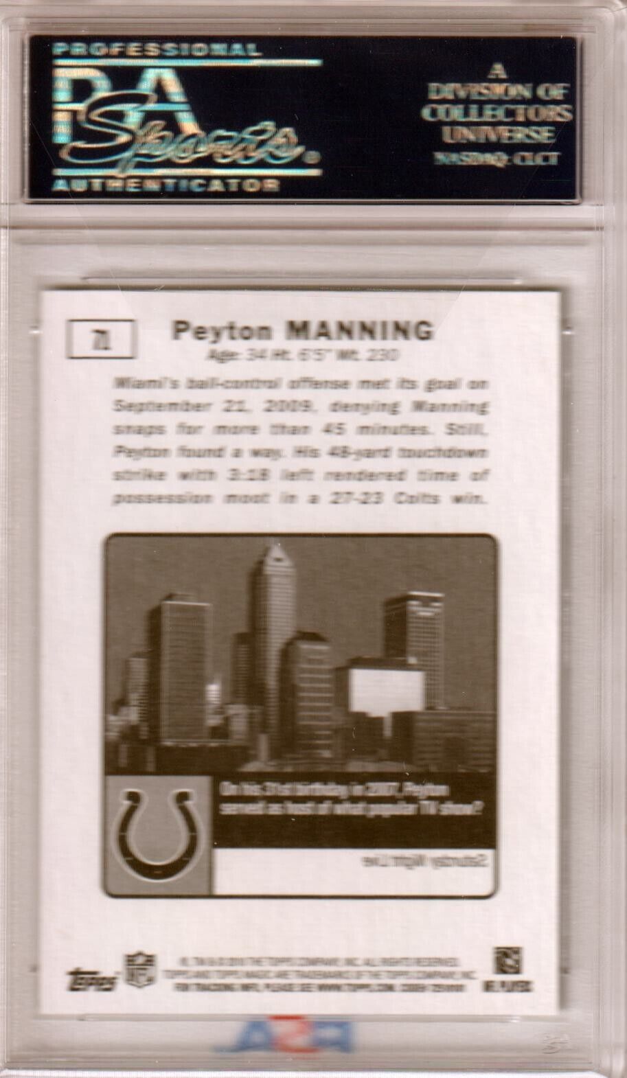 PEYTON MANNING 2010 Topps Magic #71 PSA 10 GEM MINT - COLTS - Columbia Hobby - Sports Card Boxes - Toploaders - Card Savers