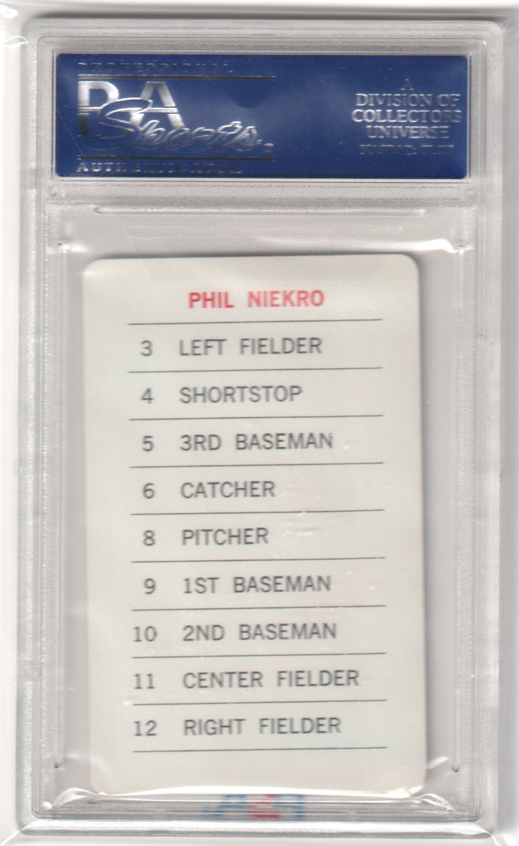 PHIL NIEKRO 1970 Milton Bradley PSA 9 MINT - BRAVES - Columbia Hobby - Sports Card Boxes - Toploaders - Card Savers