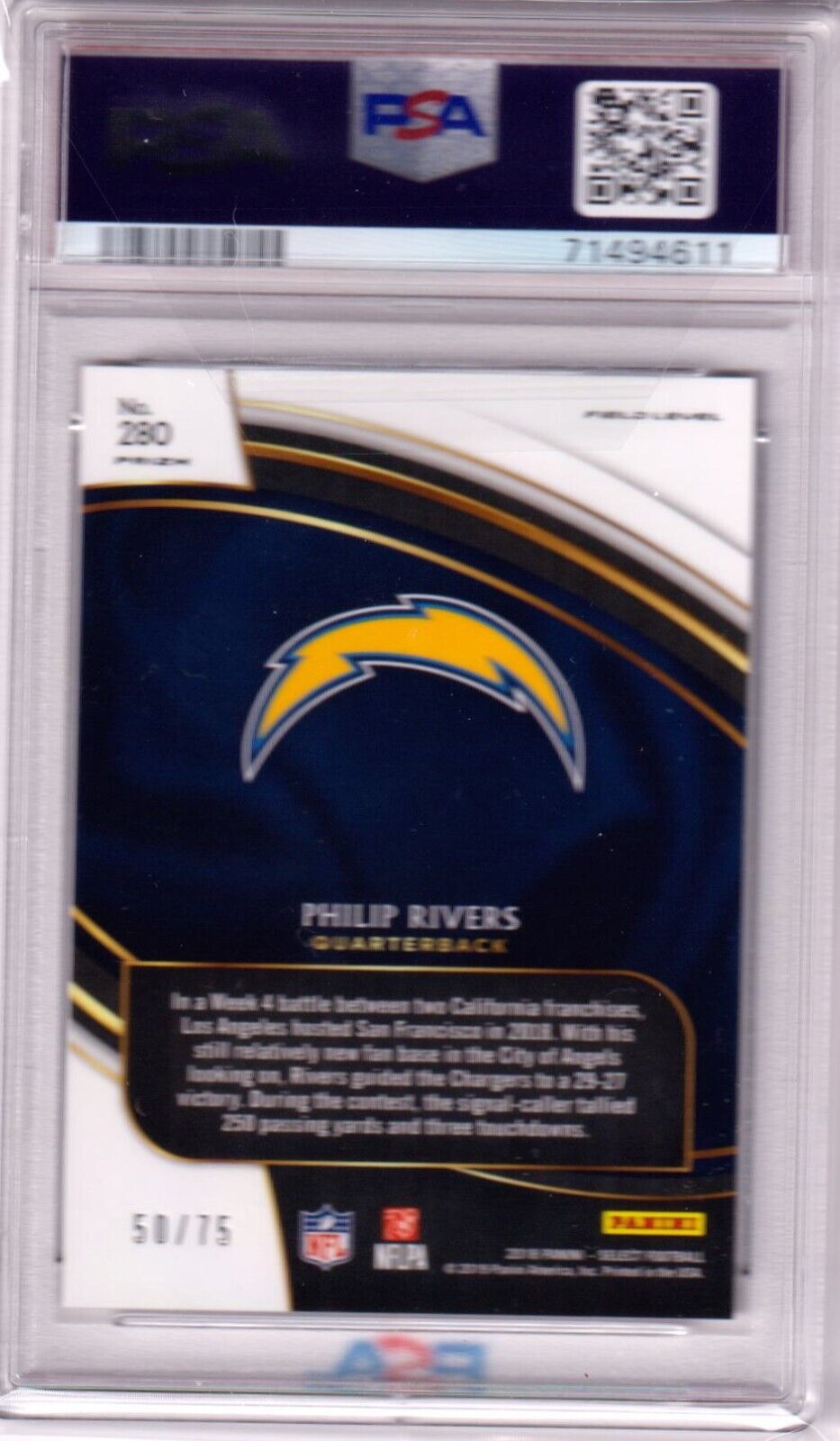 PHILIP RIVERS 2018 Panini Select Copper Prizm Field Level #/75 PSA 10 GEM MINT - Columbia Hobby - Sports Card Boxes - Toploaders - Card Savers