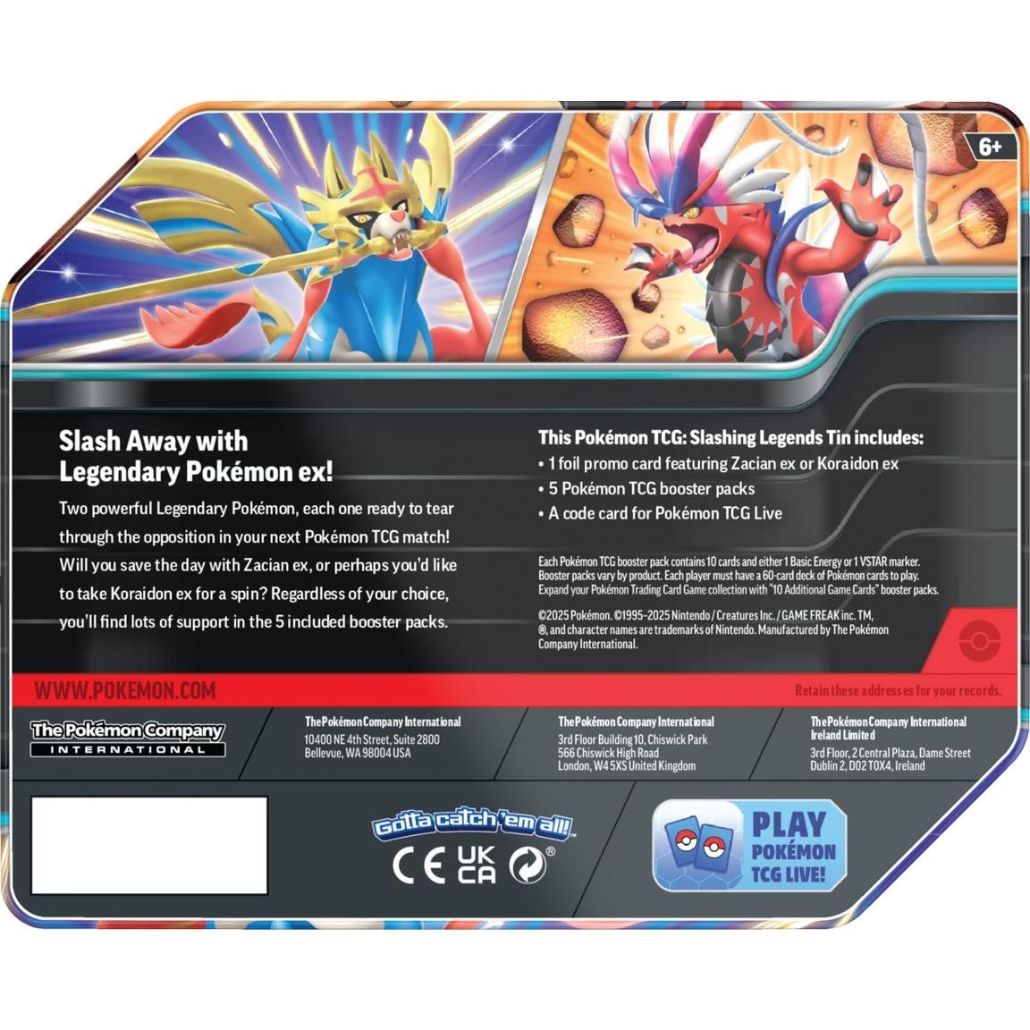 Pokemon Trading Card Game Slashing Legends Tin - Columbia Hobby - Sports Card Boxes - Toploaders - Card Savers