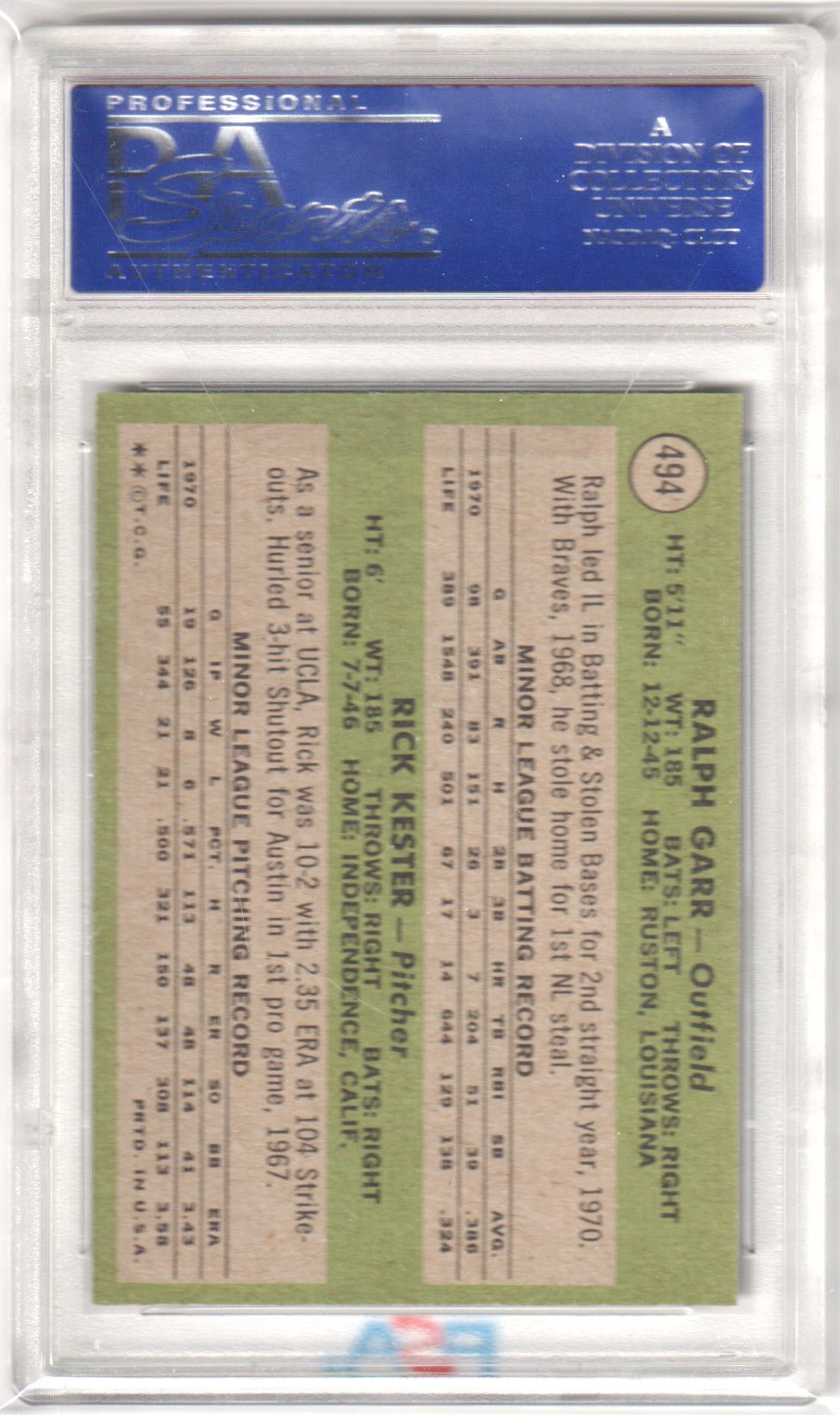 RALPH GARR 1971 Topps Braves Rookie 494 PSA 8 NM - MT - Columbia Hobby - Sports Card Boxes - Toploaders - Card Savers