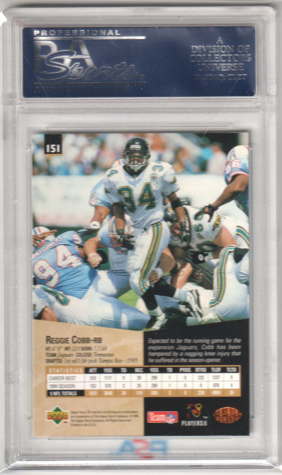 REGGIE COBB 1995 Upper Deck SP 151 PSA 10 GEM MINT - JAGUARS - Columbia Hobby - Sports Card Boxes - Toploaders - Card Savers